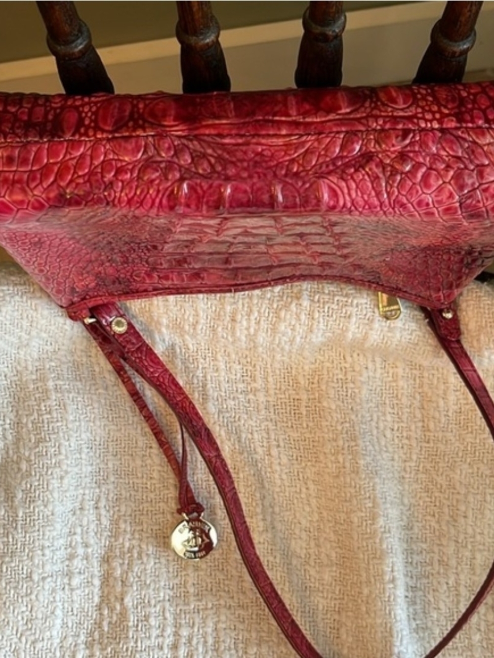 Brahmin Deep Red Croc-Embossed Shoulder Bag - Picture 3 of 5